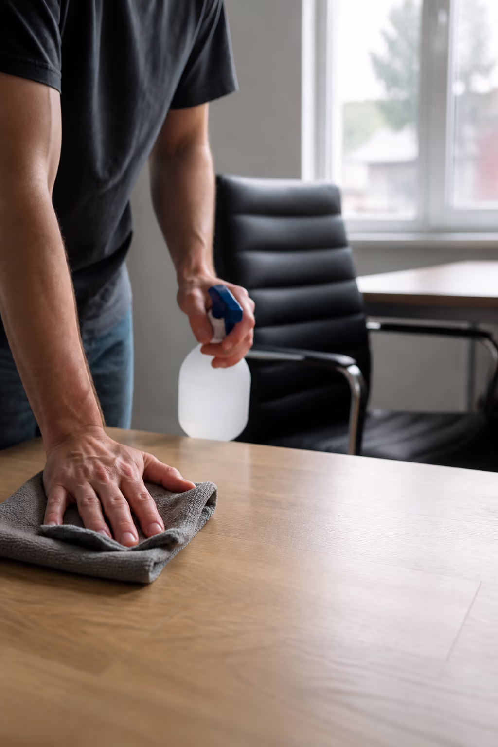 A commercial cleaning contract and a calculator on a desk, with a highlighted monthly quote line and a handwritten note flagging a hidden fee.
