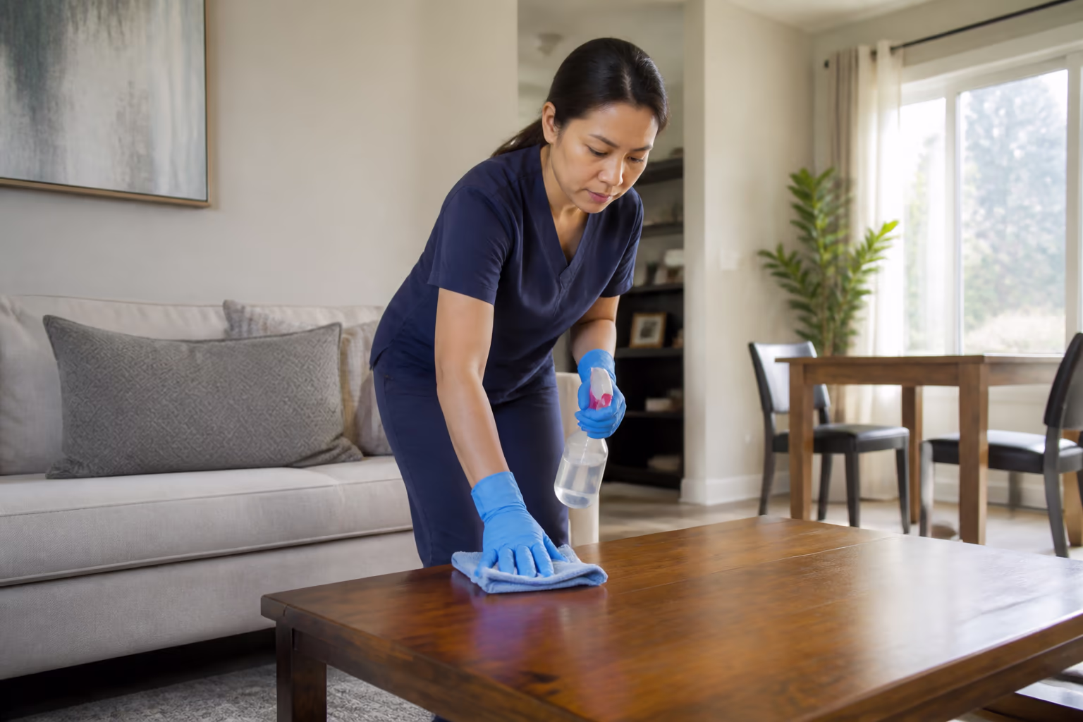 A uniformed cleaning team standing together in a bright sunlit room, representing the professional cleaning careers this guide helps job seekers find on Indeed.