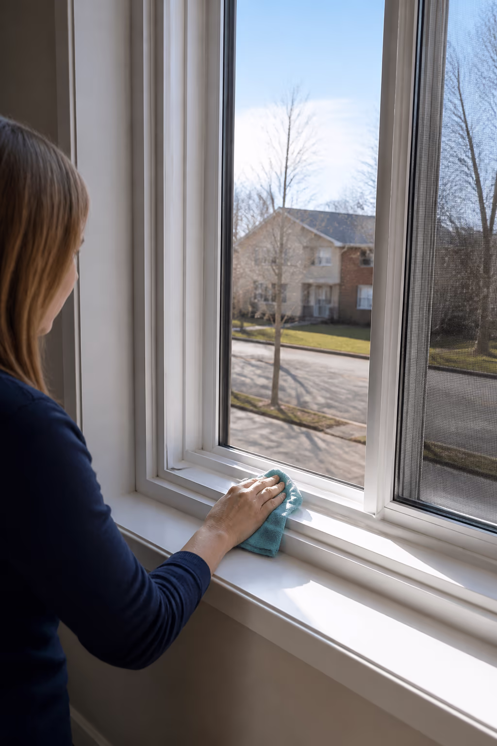 A portrait of a clear residential window on an Ottawa home, the glass polished and streak-free with the frame, tracks and screen dusted, the finished result of the professional routine.