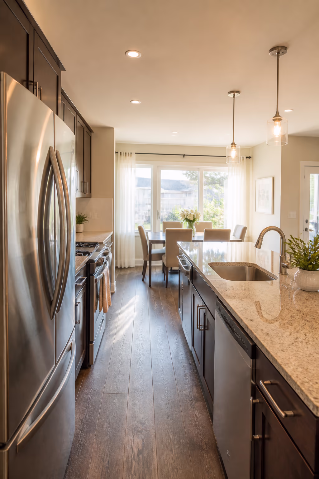 A portrait of a freshly cleaned and staged Ottawa kitchen with bright counters and streak-free windows, capturing the neutral, welcoming presentation that helps buyers picture the home as their own.