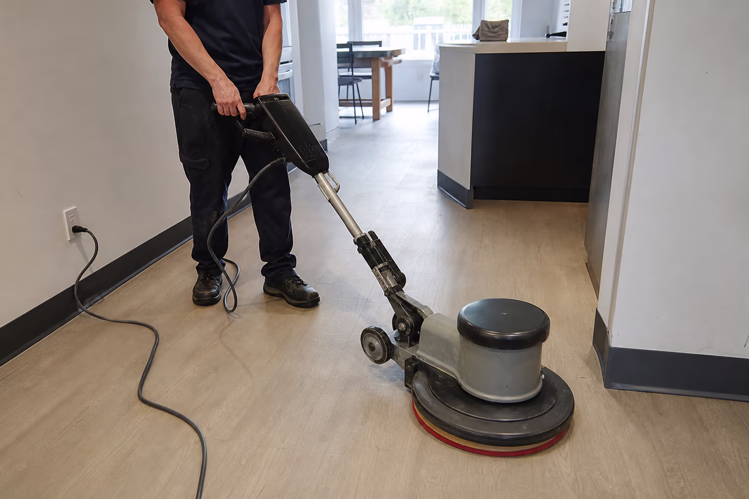 Commercial floor-care equipment on resilient flooring